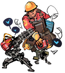 Rule 34 | 1boy, 22 (tak ja), bad id, bad pixiv id, engineer (tf2), gloves, goggles, hard hat, heart, helmet, male focus, overalls, red engineer (tf2), sentry, simple background, solo, spoken heart, team fortress 2, white background