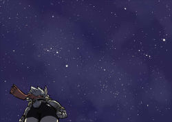 Rule 34 | androgynous, bad id, bad pixiv id, character request, gender request, night, night sky, outdoors, scarf, sky, solo, star (sky), star (symbol), starry sky, tail, ume (noraneko)