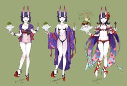 Rule 34 | 1girl, fate/grand order, fate (series), food, horns, oni, shaved ice, shuten douji (fate), skin-covered horns, swimsuit, tribute (tributism)