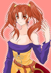 Rule 34 | 1girl, bare shoulders, breasts, cleavage, dragon quest, dragon quest viii, dress, jessica albert, large breasts, megumi ryouko, purple shirt, shirt, solo, square enix, strapless, strapless dress, twintails