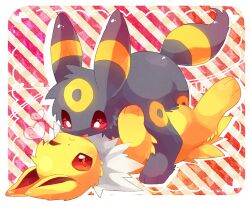 Rule 34 | animal focus, blush, brown eyes, closed mouth, creatures (company), frown, game freak, gen 1 pokemon, gen 2 pokemon, heart, jolteon, markings, nintendo, no humans, open mouth, pateko, pokemon, pokemon (creature), red eyes, smile, source request, umbreon
