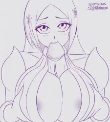 Rule 34 | animated, animated gif, bleach, bleach: sennen kessen-hen, breasts, cleavage, cleavage cutout, clothing cutout, inoue orihime, large breasts, paizuri, penis, tagme