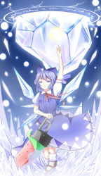 Rule 34 | 1girl, absurdres, advent cirno, blue dress, blue eyes, blue hair, bow, cirno, dress, dress shirt, hair bow, highres, ice, magic circle, makuran, mary janes, matching hair/eyes, shirt, shoes, short hair, solo, suika blade, touhou, wings