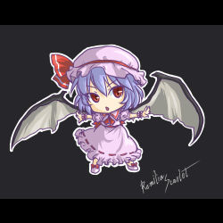 Rule 34 | 1girl, bad id, bad pixiv id, blue hair, chibi, female focus, full body, hat, letterboxed, lowres, mese, remilia scarlet, ribbon, short hair, solo, touhou, wings