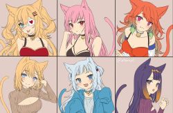 Rule 34 | 6+girls, akai haato, alternate costume, animal ear fluff, animal ears, artist name, bell, black hair, blonde hair, blue hair, blue hoodie, blunt bangs, breasts, brown sweater, cat ears, cat tail, choker, claw pose, cleavage, cleavage cutout, clothing cutout, commentary, english commentary, eyepatch, fang, gawr gura, hand in own hair, hololive, hololive english, hood, hoodie, kemonomimi mode, large breasts, looking at viewer, medium breasts, mole, mole under eye, mori calliope, multiple girls, neck bell, ninomae ina&#039;nis, one eye covered, open mouth, orange hair, pink eyes, pink hair, purple sweater, red eyes, ribbed sweater, short hair, sleeves past fingers, sleeves past wrists, sweater, tail, takanashi kiara, ten-chan (eternal s), two side up, unfinished, virtual youtuber, watson amelia