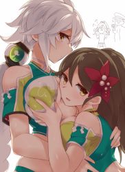 Rule 34 | &gt;:3, &gt; &lt;, 10s, 1boy, 3girls, :3, admiral (kancolle), alternate eye color, amagi (kancolle), angry, arms up, asymmetrical hair, bad id, bad pixiv id, bare shoulders, blush, braid, breast envy, grabbing another&#039;s breast, breasts squeezed together, breasts, brown eyes, brown hair, cleavage cutout, clothing cutout, cloud print, deep skin, deformed, closed eyes, flat chest, flower, grabbing, hair between eyes, hair flower, hair ornament, hair ribbon, hands on another&#039;s chest, hands on breasts, hat, head on chest, hip vent, hug, jitome, kantai collection, katsuragi (kancolle), large breasts, leaf, leaf hair ornament, long hair, looking at viewer, maple leaf, midriff, mole, mole under eye, multiple girls, open mouth, peaked cap, pokoten (pokoten718), ponytail, ribbon, short sleeves, silver hair, single braid, sketch, tantrum, topless, unryuu (kancolle), upper body, v-shaped eyebrows, very long hair, wavy hair, white background, yellow eyes, yuri