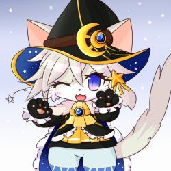 Rule 34 | blue eyes, cat, cat busters, furry, hat, highres, one eye closed, open mouth, rares, witch hat