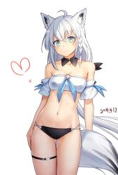 Rule 34 | 1girl, absurdres, ahoge, animal ear fluff, animal ears, aqua eyes, arms at sides, bandeau, bare shoulders, bikini, black bikini, black collar, braid, breasts, cleavage, collar, collarbone, commentary request, cowboy shot, dated, detached collar, detached sleeves, fox ears, fox tail, gluteal fold, groin, hair between eyes, head tilt, heart, highres, hololive, long hair, looking at viewer, mismatched bikini, navel, neet cangshu, shirakami fubuki, side braid, single braid, small breasts, smile, solo, standing, stomach, straddling, strapless, strapless bikini, swimsuit, tail, tareme, thigh gap, thigh strap, thighs, transparent background, tube top, very long hair, virtual youtuber, white hair