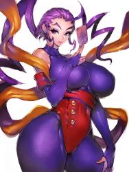 Rule 34 | 1girl, ahoge, belt, blue eyes, bodysuit, capcom, card, commentary, dress, fumio (rsqkr), hagoromo, hair slicked back, high heels, highres, holding, holding card, huge ahoge, jewelry, off-shoulder dress, off shoulder, pantyhose, pink dress, purple eyes, purple hair, purple pantyhose, ring, rose (street fighter), scarf, shawl, sidelocks, single hair intake, solo, street fighter, tarot, yellow scarf
