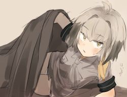 Rule 34 | 10s, 1girl, arm support, bed invitation, black hair, blush, breast pocket, collared shirt, grey hair, grey shirt, kemono friends, lifting covers, long hair, looking at viewer, low ponytail, lying, multicolored hair, necktie, no pants, on side, panties, parted lips, pocket, rogu (log 264), shirt, shoebill (kemono friends), short sleeves, side ponytail, sketch, solo, sweatdrop, under covers, underwear, white panties, wing collar