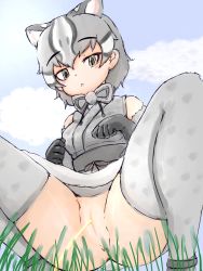 Rule 34 | 1girl, absurdres, animal ears, anus, cat ears, cat girl, cleft of venus, highres, kemono friends, looking at viewer, looking down, no panties, outdoors, peeing, pussy, solo, squatting, tsushima leopard cat (kemono friends), uncensored, upskirt, y-san (yoshino yuuri)