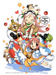 Rule 34 | .hack//, .hack//tasogare no udewa densetsu, 00s, 2girls, :d, ^ ^, animal ears, animal hat, bandai, bare shoulders, blush, blush stickers, boots, cat, cat ears, chibi, closed eyes, coat, company name, creature, crossover, cyber connect 2, fang, flag, fork, gloves, goggles, goggles on head, grunty, habit, hair ribbon, happy, hat, heart, italian flag, izumi rei, jewelry, l3 (tank), long hair, looking at viewer, looking back, mecha musume, mireille (.hack//), moe moe niji taisen, moe moe niji taisen deluxe, moe moe niji taisen ryaku, multiple girls, object on head, open mouth, pantyhose, pink hair, red eyes, ribbon, scarf, shared speech bubble, short hair, short twintails, sitting, sitting on person, smile, speech bubble, spread legs, staff, star (symbol), striped clothes, striped legwear, striped pantyhose, striped scarf, text focus, thighhighs, tomato, twintails, two side up, veloce (moe moe niji taisen ryaku), very long hair