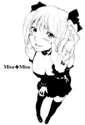 Rule 34 | 00s, amane misa, blush, death note, foreshortening, from above, greyscale, ichi (capsule29), monochrome, short hair, short twintails, solo, thighhighs, twintails
