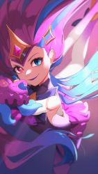 Rule 34 | 1girl, absurdres, elbow gloves, gloves, glowing, glowing eye, highres, league of legends, lips, lipstick, long hair, magical girl, makeup, purple hair, purple lips, star (symbol), star guardian (league of legends), star guardian zoe, thighhighs, very long hair, zoe (league of legends)