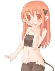 Rule 34 | 7010, bare shoulders, horns, long hair, lowres, midriff, pointy ears, red eyes, red hair, tail