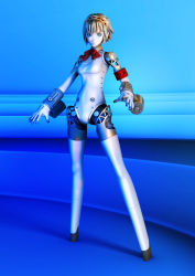 Rule 34 | 1girl, 3d, aegis (persona), android, atlus, black long tail, blonde hair, blue eyes, female focus, full body, hairband, highres, hoves, persona, persona 3, ribbon, solo, spread legs, standing