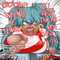 ! !! 1girl absurdly_long_hair angry aqua_eyes aqua_hair borrowed_design breast_rest breasts breasts_on_table breasts_squeezed_together dark-skinned_female dark_skin earrings emphasis_lines fingernails hatsune_miku highres hoop_earrings jewelry karuro-kun large_breasts long_hair open_mouth peru peruvian_miku pointing pointing_at_viewer solo spanish_text standing translated twintails upper_body very_long_hair vocaloid