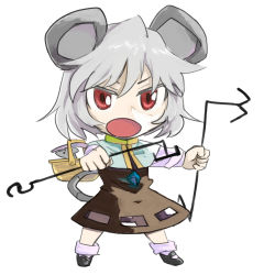 Rule 34 | 1girl, animal ears, capelet, chibi, dowsing rod, female focus, grey hair, mouse ears, mouse tail, nazrin, open mouth, red eyes, sape (saperon black), short hair, solo, tail, touhou