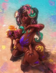 Rule 34 | 2girls, all fours, animated, animated gif, ass, ass grab, beach, breasts, completely nude, dark-skinned female, dark skin, ecchioni, frye (splatoon), grabbing, grabbing another&#039;s ass, huge ass, large breasts, looking at viewer, marina (splatoon), multiple girls, nintendo, nude, octoling, on person, small breasts, splatoon (series), splatoon 2, splatoon 2: octo expansion, splatoon 3, tentacle hair, water