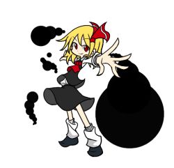 Rule 34 | 1girl, bad id, bad pixiv id, blonde hair, darkness, hair ribbon, outstretched arms, red eyes, ribbon, rumia, shinmon akika, short hair, simple background, skirt, smile, solo, touhou, white background
