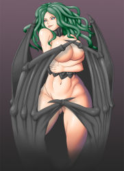 Rule 34 | 1990s (style), 1girl, :p, artist request, ass, berserk, breasts, curvy, demon girl, female focus, gluteal fold, large breasts, long hair, looking at viewer, naughty face, nude, slan (berserk), smile, solo, demon girl, tongue, tongue out, wings
