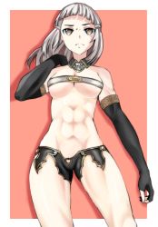 Rule 34 | 1girl, abs, bare shoulders, black detached collar, black gloves, breasts, brown eyes, choker, cleavage, closed mouth, detached collar, elbow gloves, fate/grand order, fate (series), female focus, fingerless gloves, gloves, grey hair, hair ornament, highres, looking at viewer, medium breasts, penthesilea (fate), revealing clothes, serious, short hair, short shorts, shorts, solo, standing, type-moon, underboob