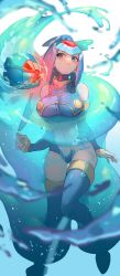 Rule 34 | 1girl, 1other, :&lt;, absurdres, android, blue eyes, blurry, blush, bodysuit, boots, breasts, closed mouth, disembodied head, gloves, glowing, glowing eye, helmet, highres, fairy leviathan (mega man), liquid, looking at viewer, mega man (series), mega man zero (series), monster, one-eyed, panties, red eyes, restrained, robot, robot girl, slime (substance), tanziya (codlxcold), thigh boots, thighhighs, through clothes, torn clothes, torn panties, transparent, underwear, vore, water, water drop, watermark, white gloves