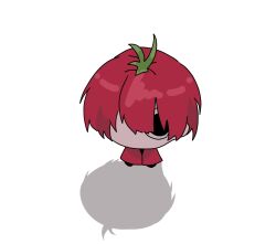 1boy black_eyes chibi commentary full_body highres homicipher katkit637729776 looking_at_viewer male_focus mr._scarletella red_hair short_hair simple_background solo sprout_on_head tomato white_background