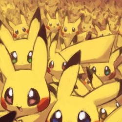 Rule 34 | :d, blue eyes, brown eyes, commentary, creatures (company), fouinar, game freak, gen 1 pokemon, green eyes, lowres, nintendo, no humans, open mouth, pikachu, pokemon, pokemon (creature), smile, tongue, too many, too many pikachu