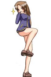 Rule 34 | 1girl, bare legs, female focus, highres, jacket, long sleeves, naked jacket, saki (manga), simple background, solo, takakamo shizuno, track jacket, white background