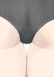 Rule 34 | 1girl, ass, ass focus, black panties, close-up, facing away, feet out of frame, from behind, head out of frame, highres, nicora, original, panties, ribbed panties, simple background, solo, thigh gap, thighs, underwear, white background