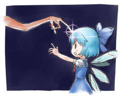Rule 34 | abua, blue hair, bow, cirno, crossover, e.t., embodiment of scarlet devil, et, hair bow, parody, short hair, touhou, wings