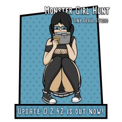 Rule 34 | absurdres, black hair, black panties, cameltoe, cleft of venus, converse, game console, glasses, goth fashion, highres, nipples, panties, reverse outfit, squatting, striped, thighhighs, thighs, underwear, upskirt