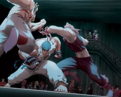 Rule 34 | action, capcom, cheering, fighting, game, male focus, punching, ryu (street fighter), street fighter, watch