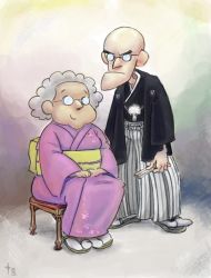 Rule 34 | 1boy, 1girl, couple, courage the cowardly dog, eustace bagge, glasses, gyosone, japanese clothes, kimono, muriel bagge, old, old man, old woman