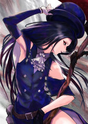 Rule 34 | 1other, absurdres, androgynous, ascot, asymmetrical sleeves, belt, black hair, gloves, guilty gear, hat, highres, long hair, other focus, red eyes, straight hair, testament (guilty gear), top hat, yuu (primenumber7)