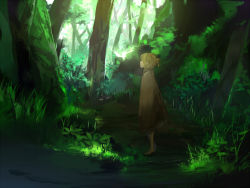 Rule 34 | 1boy, bad id, bad pixiv id, barefoot, forest, green theme, kagamine len, male focus, nature, scenery, solo, ume (plumblossom), vocaloid, water