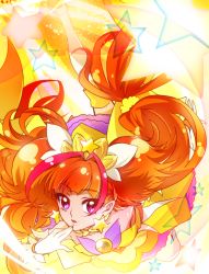 Rule 34 | 1girl, amanogawa kirara, bare shoulders, boots, choker, cure twinkle, earrings, gloves, go! princess precure, jewelry, long hair, magical girl, multicolored hair, orange hair, precure, purple eyes, sayvi, smile, solo, star (symbol), star earrings, thigh boots, thighhighs, twintails, two-tone hair
