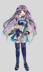Rule 34 | 1girl, absurdres, armor, belt, blush, boots, breastplate, chil0107, circlet, dress, elbow gloves, fire emblem, fire emblem: the blazing blade, florina (fire emblem), full body, gloves, green eyes, highres, long hair, looking at viewer, nintendo, open mouth, own hands together, parted bangs, pauldrons, purple hair, shoulder armor, smile, solo, teeth, thigh boots, thighhighs, upper teeth only, very long hair, white dress, zettai ryouiki