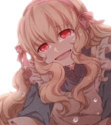 Rule 34 | 1girl, bad id, bad pixiv id, blonde hair, commentary, dress, kagerou project, kozakura marry, long hair, red eyes, smile, solo, tears, unomi (makiron910)