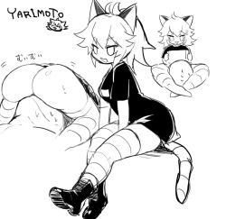 Rule 34 | 1girl, ambiguous gender, animal ears, anonymous (4chan), ass, boots, cat ears, cat girl, clothes lift, dress, dress lift, face in crotch, handheld game console, kusonikumarukun, sitting, sitting on face, sitting on person, size difference, tail, thighhighs