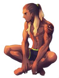 Rule 34 | 1boy, barefoot, full body, looking away, lucio (overwatch), male focus, overwatch, overwatch 1, sitting, solo, tattoo, topless male, underwear