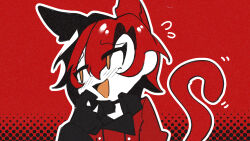 Rule 34 | 1boy, absurdres, animal ears, black gloves, blush, cat ears, cat tail, coat, ghost (tama), gloves, highres, holostars, holostars english, machina x flayon, male focus, monochrome, open mouth, red background, red coat, red hair, short hair, simple background, solo, tail, upper body, virtual youtuber