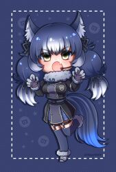 Rule 34 | 1girl, animal costume, animal ears, dire wolf (kemono friends), gloves, highres, hikarikmy, kemono friends, kemono friends v project, long hair, looking at viewer, necktie, open mouth, shirt, simple background, skirt, smile, solo, tail, virtual youtuber, wolf ears, wolf girl, wolf tail