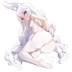 Rule 34 | + +, 1girl, animal ears, ass, azur lane, blue eyes, blush, braid, breast curtains, breasts, cameltoe, commentary request, fake animal ears, feet, from behind, full body, hair between eyes, highres, le malin (azur lane), le malin (listless lapin) (azur lane), leotard, long hair, looking at viewer, lying, nahaki, no shoes, official alternate costume, on side, pantyhose, parted lips, cameltoe, rabbit ears, rabbit tail, simple background, small breasts, solo, tail, thigh strap, twin braids, very long hair, white background, white hair, white leotard, white pantyhose, wrist cuffs