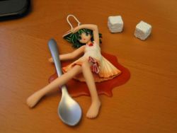 Rule 34 | 1girl, barefoot, figure, green hair, holding, holding spoon, liptan, original, photo (medium), solo, spoon, sugar cube