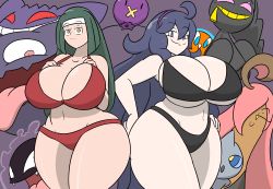 Rule 34 | 2girls, ahoge, artist request, banette, breasts, channeler (pokemon), cleavage, creatures (company), curvy, drifloon, game freak, gastly, gen 1 pokemon, gen 3 pokemon, gen 4 pokemon, gen 6 pokemon, gengar, gourgeist, green hair, haunter, hex maniac (pokemon), highres, huge breasts, igphhangout, long hair, looking at viewer, multiple girls, nintendo, pokemon, pokemon (creature), pokemon lgpe, pokemon xy, purple eyes, purple hair, rotom, shuppet, smile, standing, tagme, thick thighs, thighs, very long hair, wide hips, yellow eyes