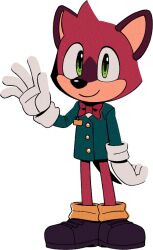Rule 34 | 1boy, animal ears, bow, bowtie, full body, furry, furry male, gloves, green eyes, male focus, non-web source, official art, orange socks, protagonist (the murder of sonic the hedgehog), red bow, red bowtie, shoes, smile, socks, sonic (series), the murder of sonic the hedgehog, transparent background, white gloves