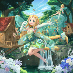 Rule 34 | 1boy, 6+girls, absurdres, ahoge, armpits, arms up, ass, bare shoulders, belt, blonde hair, braid, breasts, cloud, commentary request, detached collar, dress, elbow gloves, eyebrows, fairy, fairy wings, flower, flying, forehead jewel, forest, gloves, green dress, green eyes, green footwear, green headwear, green panties, green pants, green shirt, hair flower, hair ornament, hairclip, hat, highres, huanghyy, kneepits, lake, lamppost, legs, long hair, looking back, low twintails, multiple girls, nature, open mouth, original, outdoors, outstretched arm, panties, pants, petals, pointy ears, ponytail, quad braids, red eyes, scrunchie, shirt, shoes, short dress, short hair, sky, small breasts, smile, strapless, strapless dress, thighs, tree, twintails, two side up, underwear, v, very long hair, village, water, waterfall, white footwear, white gloves, wings