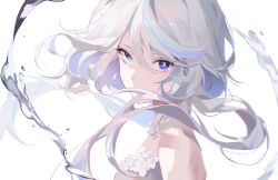 Rule 34 | 1girl, absurdres, blue eyes, blue hair, crying, crying with eyes open, dress, eyelashes, furina (genshin impact), genshin impact, grey hair, hair between eyes, highres, long hair, looking at viewer, mismatched pupils, multicolored hair, simple background, solo, streaked hair, tears, upper body, very long hair, water, white background, white dress, whitecookie1001